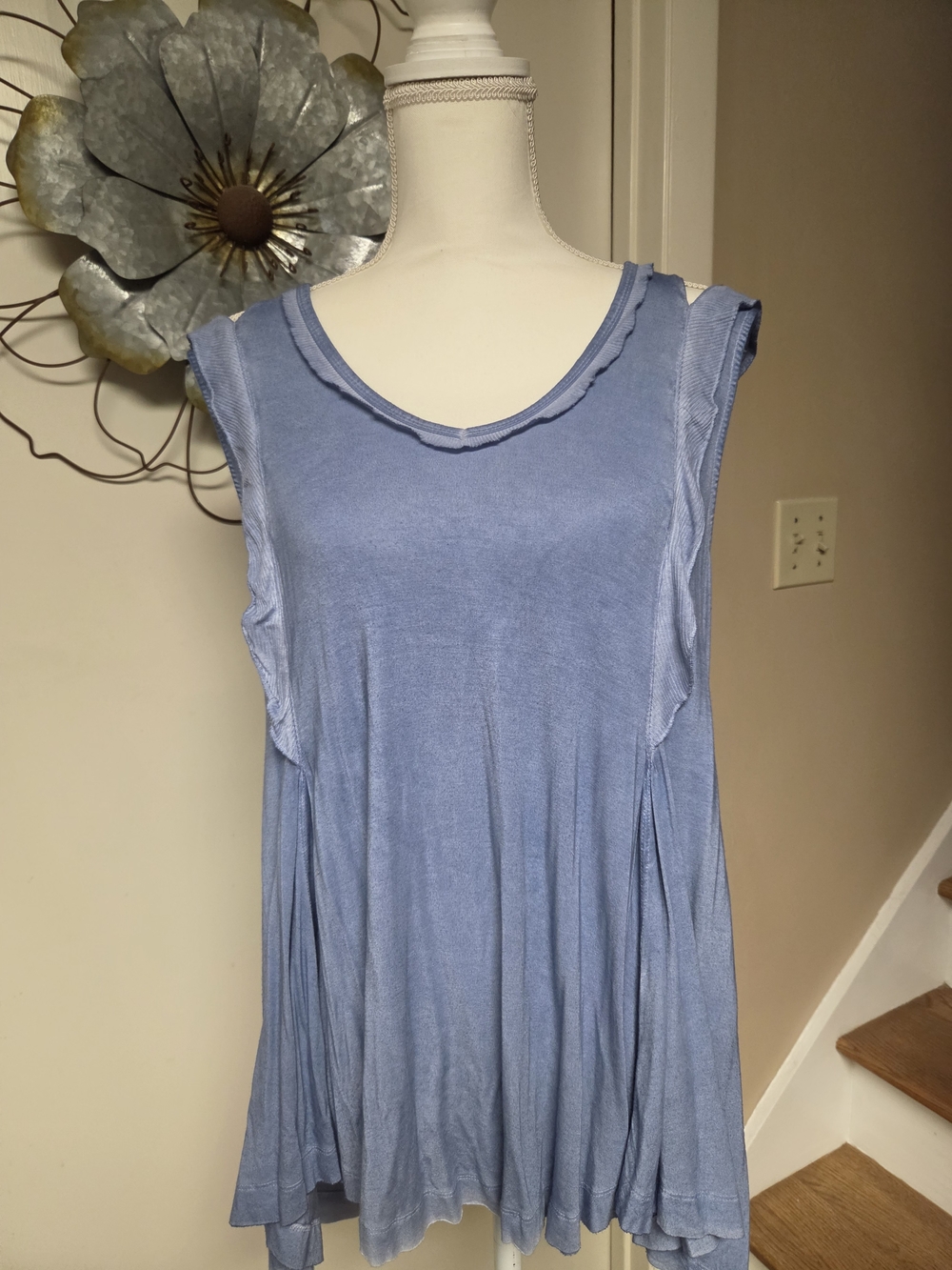 Free People Dusty Blue Ruffle-Trim Sleeveless Tank